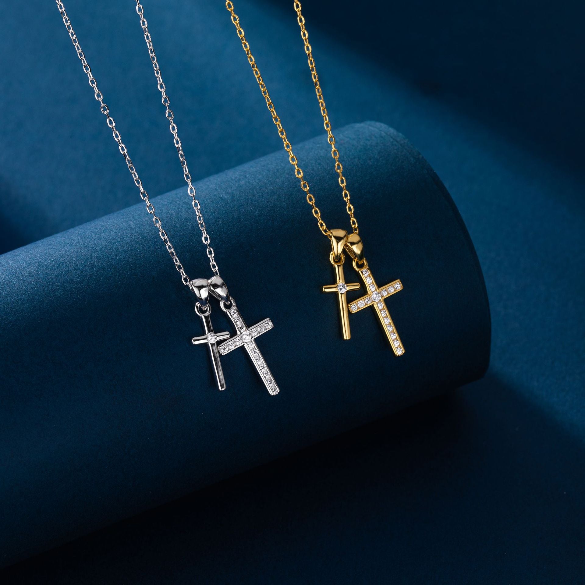 S925 Sterling Silver Double Cross Necklace