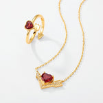 S925 Sterling Silver Gold Plated Heart-Piercing Garnet Pendant Zircon Necklace