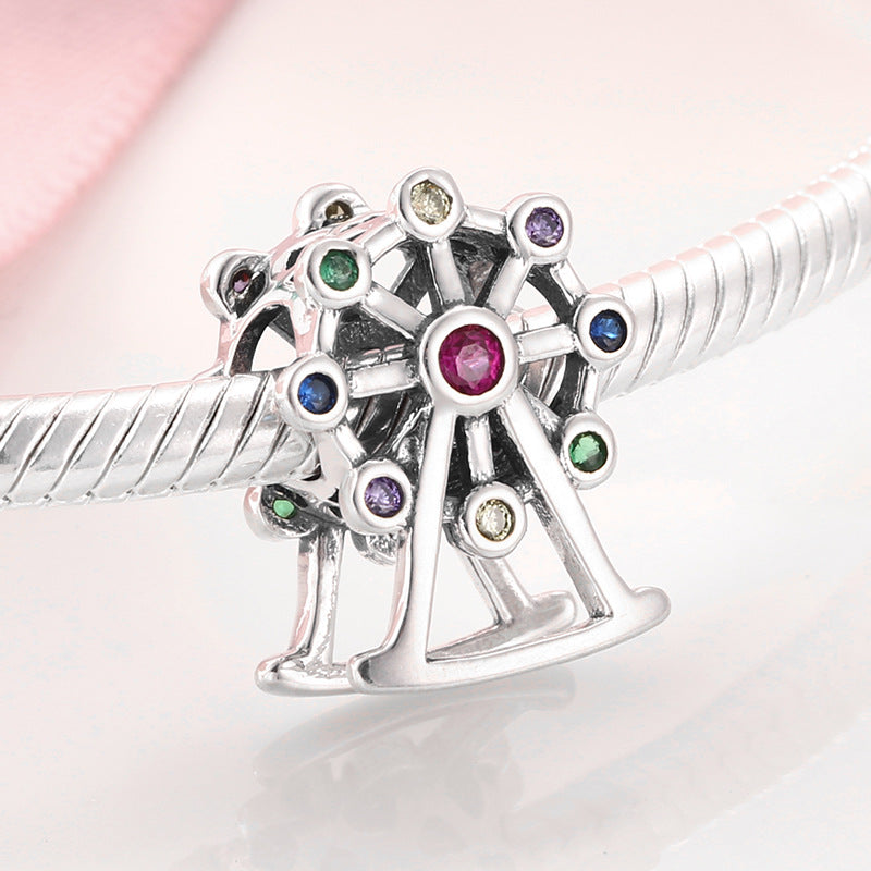 S925 Sterling Silver Beads Creative Amusement Ferris Wheel Zircon Pendant