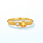 S925 Sterling Silver Gold-Plated Geometric Square Yellow Crystal Ring