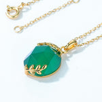 S925 Sterling Silver Gold-Plated Leaf Green Agate Pendant Necklace