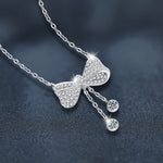 S925 Sterling Silver Moissanite Tassel Bow Pendant Necklace