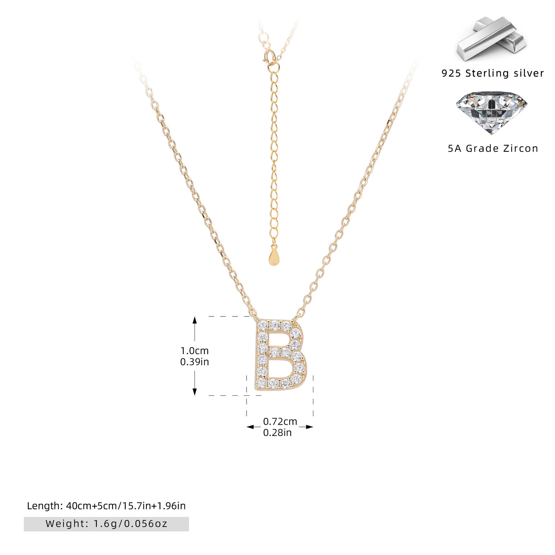 S925 Sterling Silver Simple Zircon Necklace with English Letters