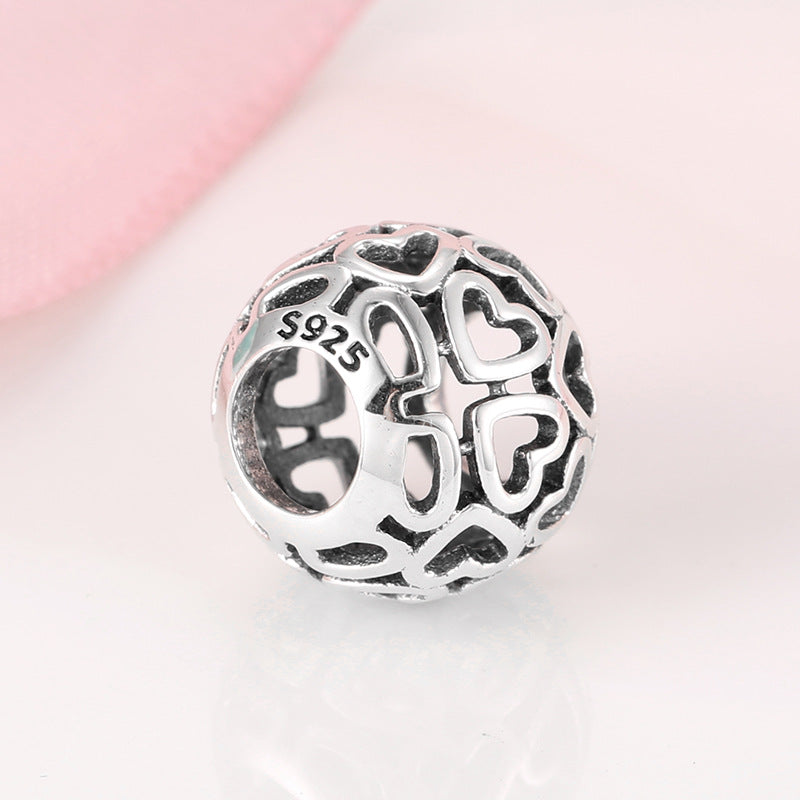 S925 Sterling Silver Hollow Spherical Heart Bead Pendant