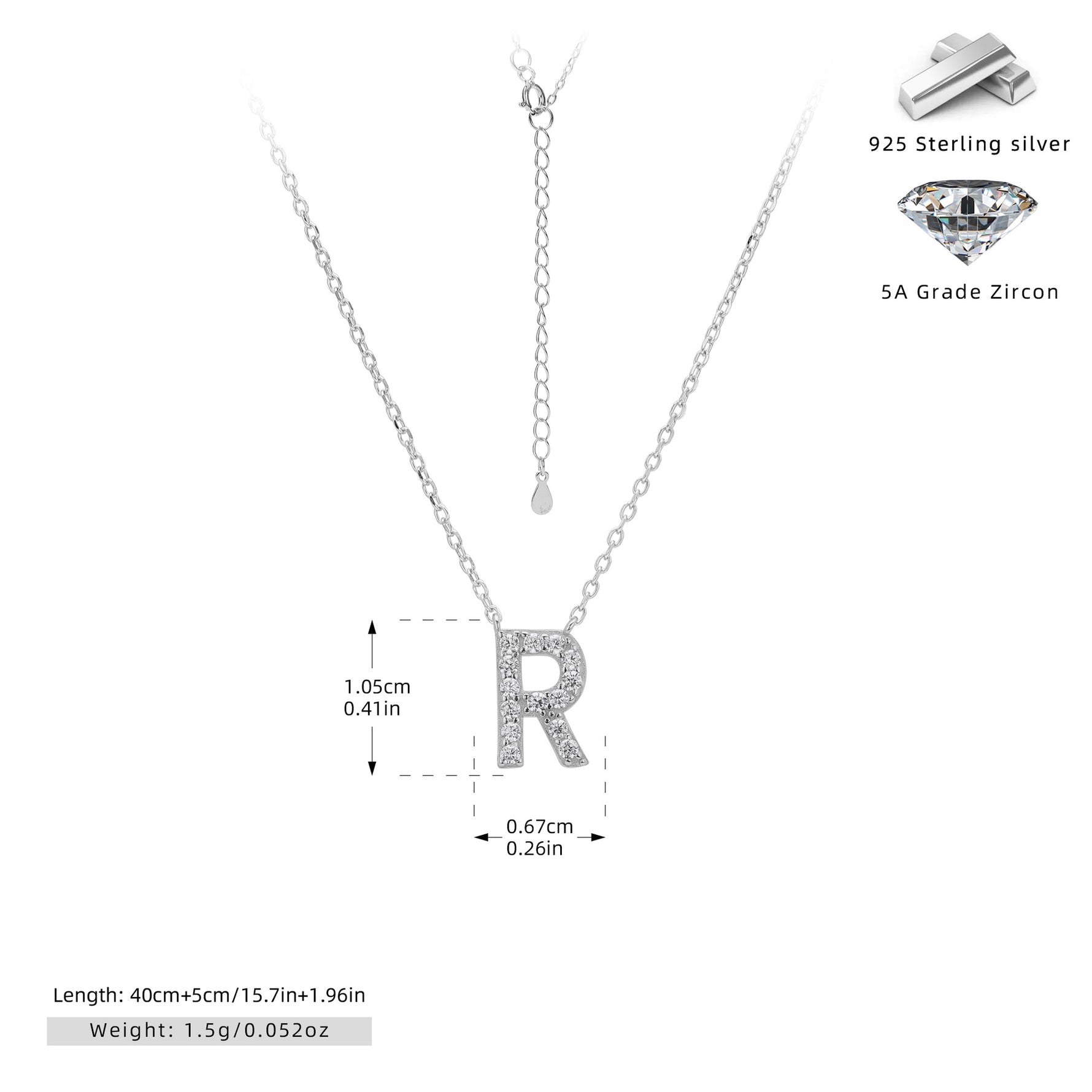 S925 Sterling Silver Simple Zircon Necklace with English Letters