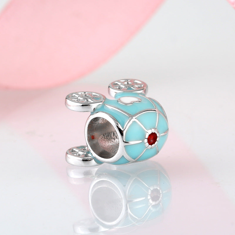 S925 Sterling Silver Blue Pumpkin Carriage Bead Pendant