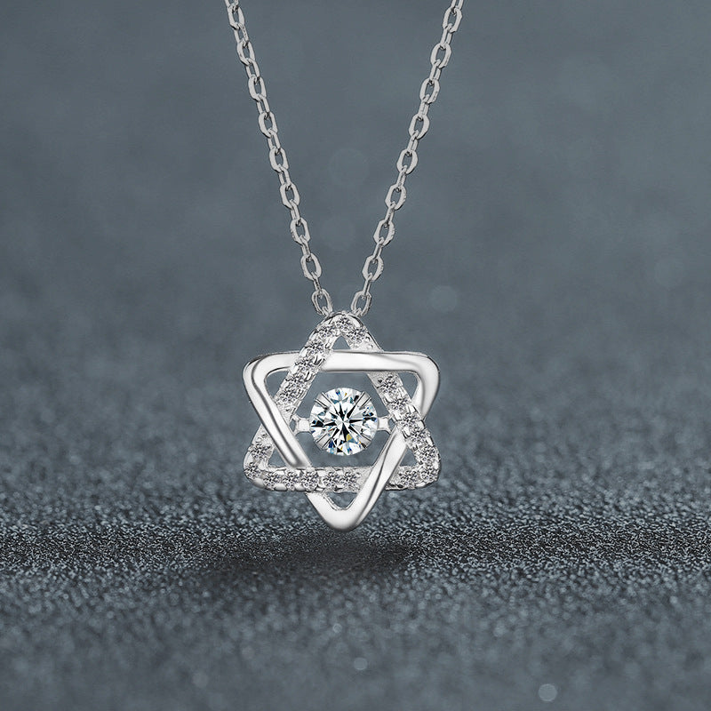 S925 Sterling Silver Moissanite Hexagram Pendant Necklace