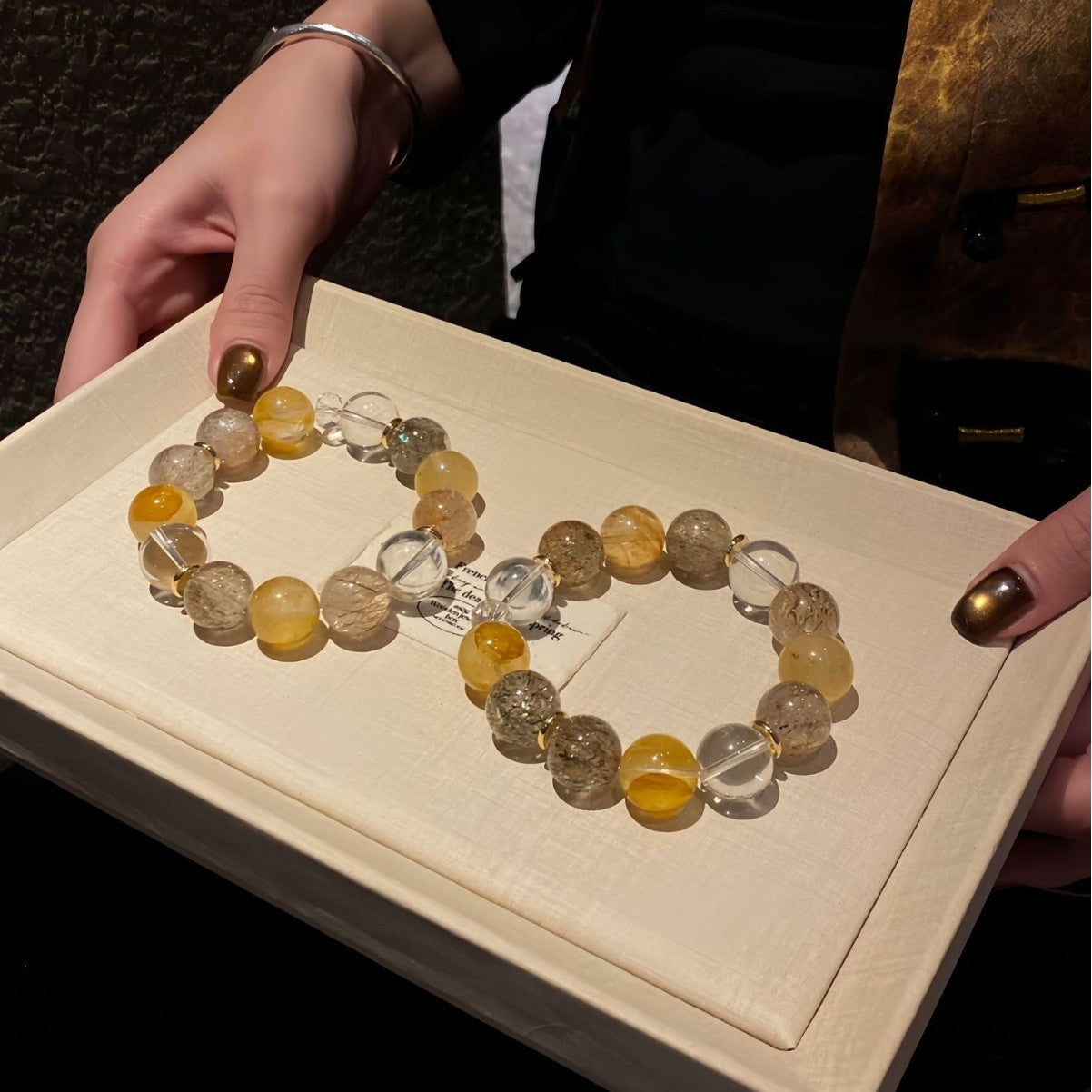 Natural Yellow Phantom Quartz Bracelet, Black Gold Super Seven Wealth Attracting Bracelet