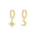 S925 Sterling Silver Star and Moon Earrings with Zirconia