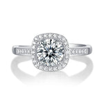 S925 Silver Small Square Adjustable Open Ring with Moissanite Halo Setting