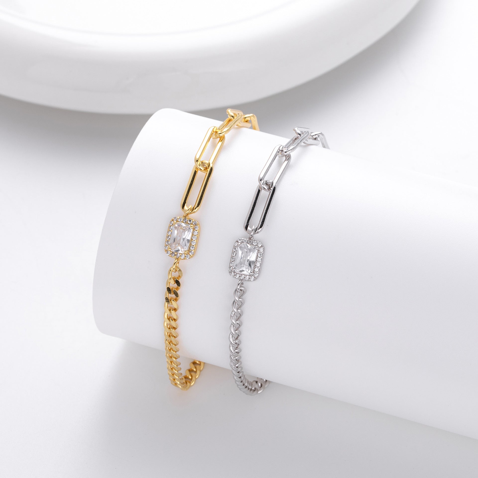 S925 Sterling Silver Square Cubic Zirconia Bracelet