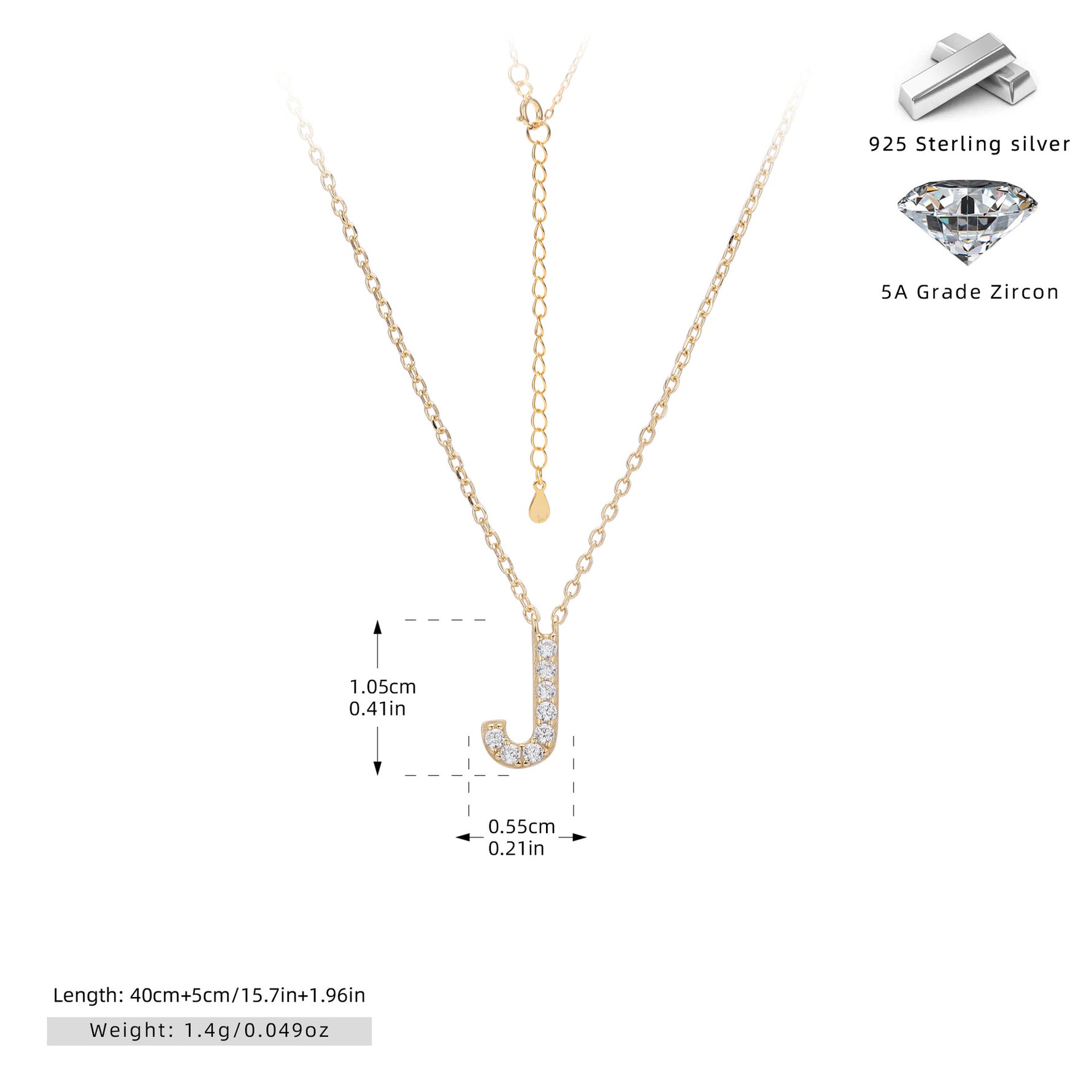 S925 Sterling Silver Simple Zircon Necklace with English Letters
