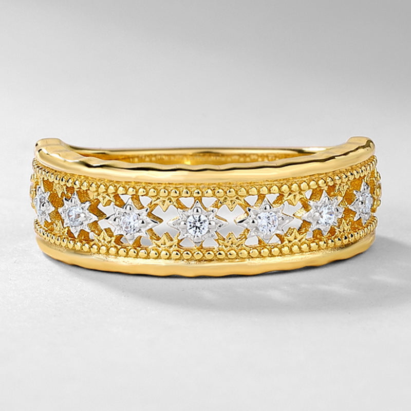 S925 Sterling Silver Gold-Plated Hollow Zircon Ring