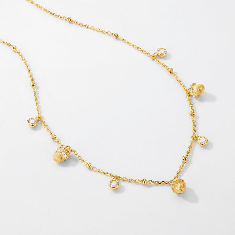 S925 Sterling Silver Gold-Plated Tassel Hazelnut Zircon Inlaid Necklace
