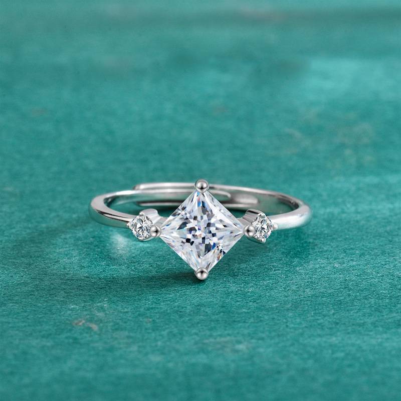 S925 Sterling Silver Princess Square Moissanite Ring