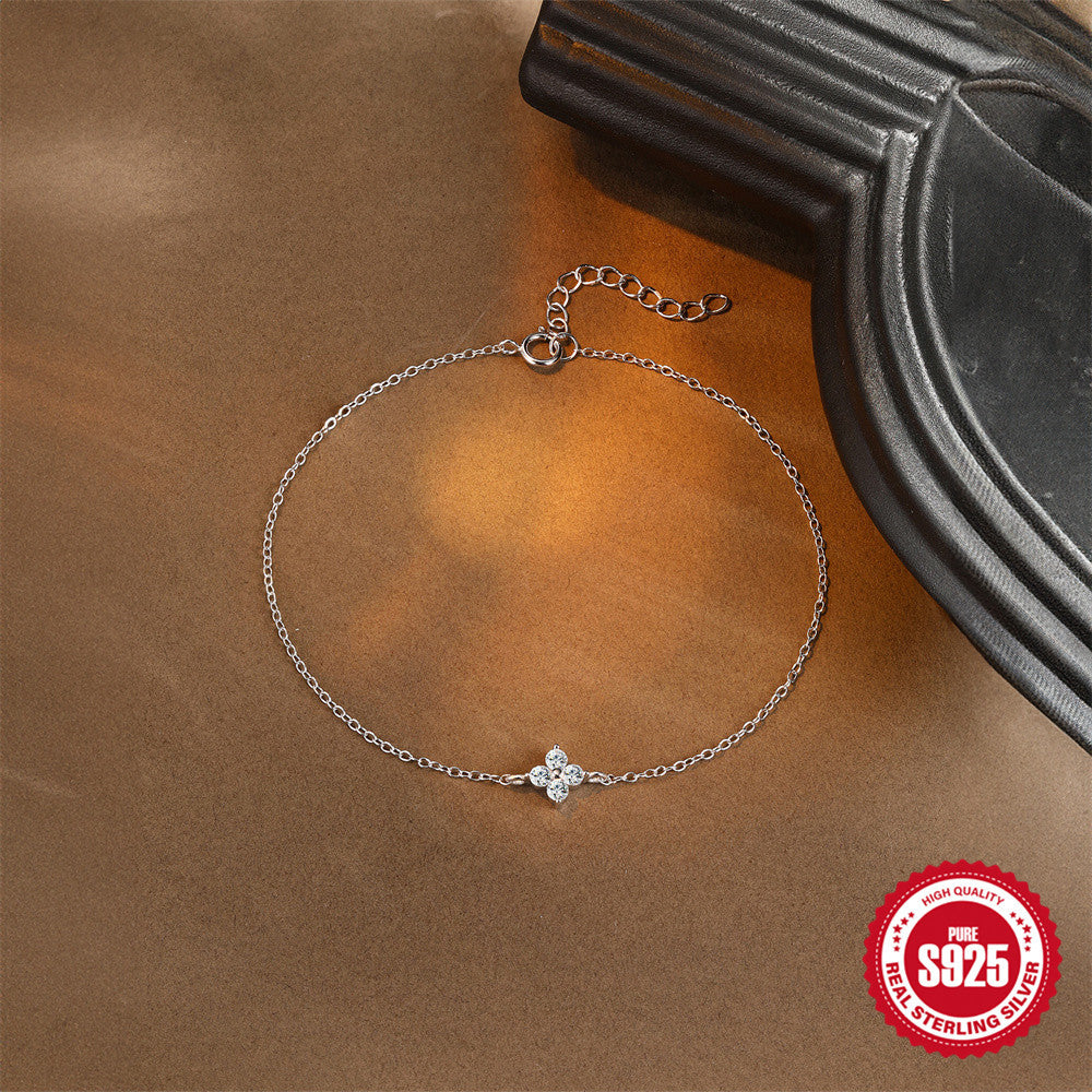 S925 Sterling Silver Single-Clover Moissanite Stackable Bracelet
