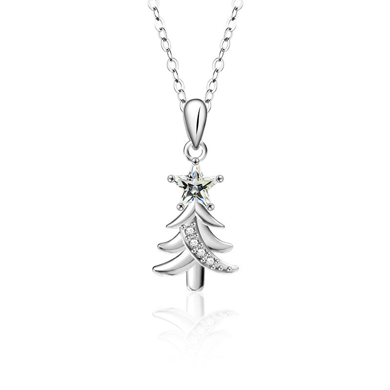 S925 Sterling Silver Moissanite Christmas Tree Pendant Necklace