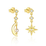 S925 Sterling Silver Star and Moon Stud Earrings with Zirconia(Single unit)