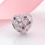 S925 Sterling Silver Heart Bead Pink Zircon Pendant