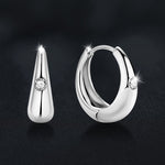 Simple S925 sterling silver oval plain hoop earrings with moissanite diamonds