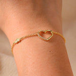 S925 Sterling Silver Zircon Inlaid Heart-Shaped Double-Layer Bracelet