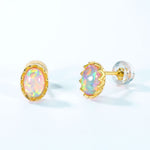 S925 Sterling Silver Gold-Plated Vintage Opal Stud Earrings