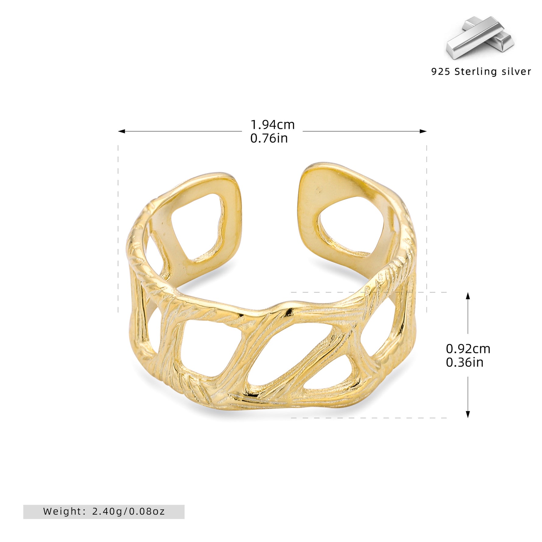 S925 Sterling Silver Fashionable and Unique Wrinkled Irregular Ring