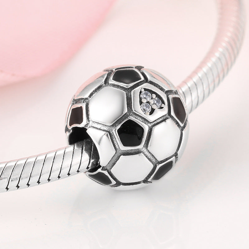 S925 Sterling Silver Soccer Ball Zircon Inlaid Bead Pendant