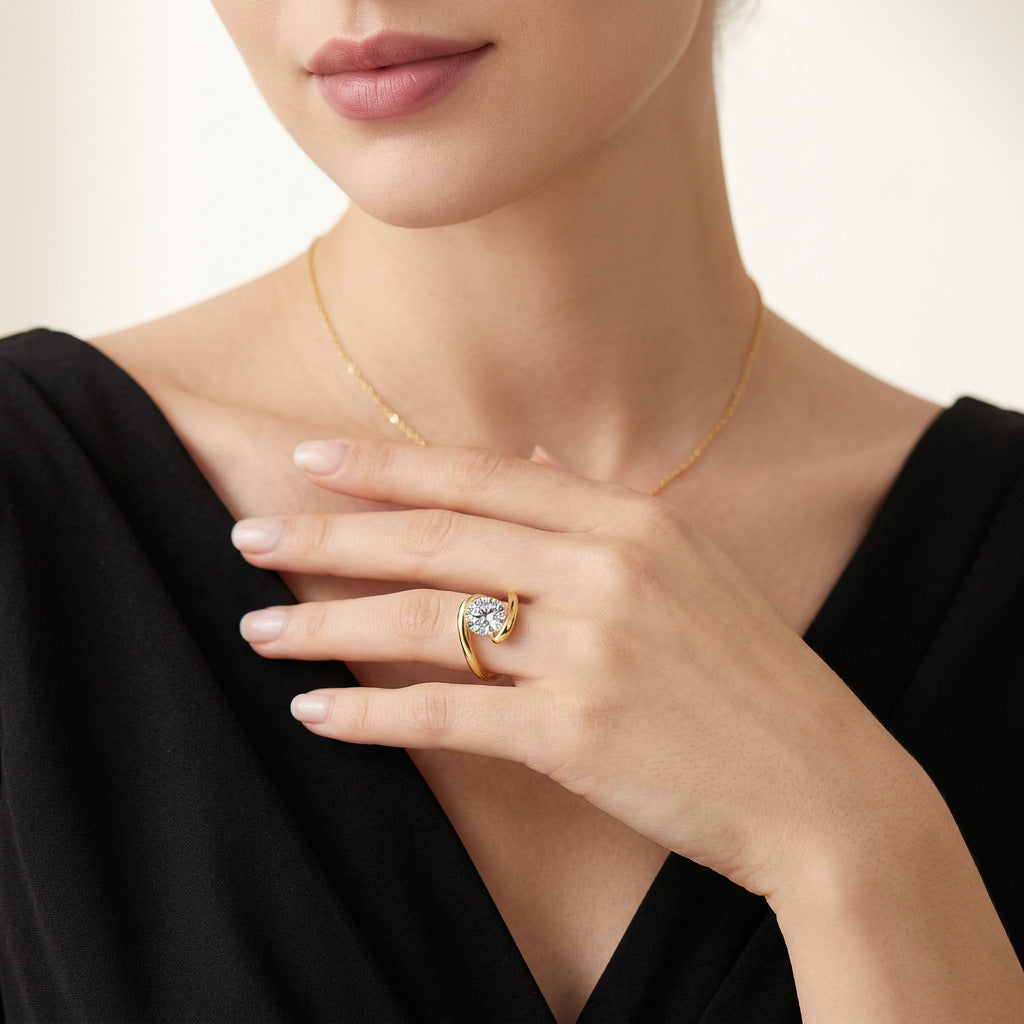 S925 Silver Twisted-Shank Moissanite Ring
