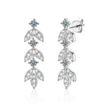 S925 Sterling Silver Leaf Drop Earrings with Moissanite Tassels