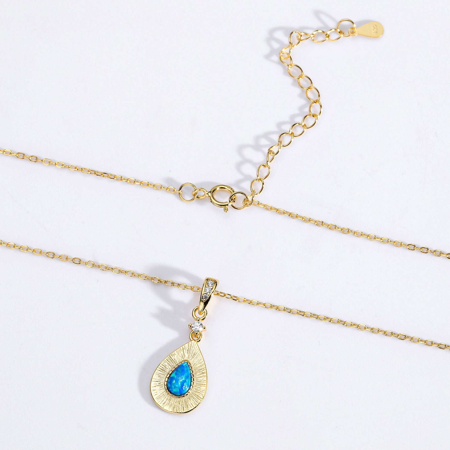 S925 Sterling Silver Teardrop-Shaped Opal Necklace with Zircon