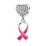 S925 Sterling Silver Red Ribbon Heart Shape Zircon Pendant