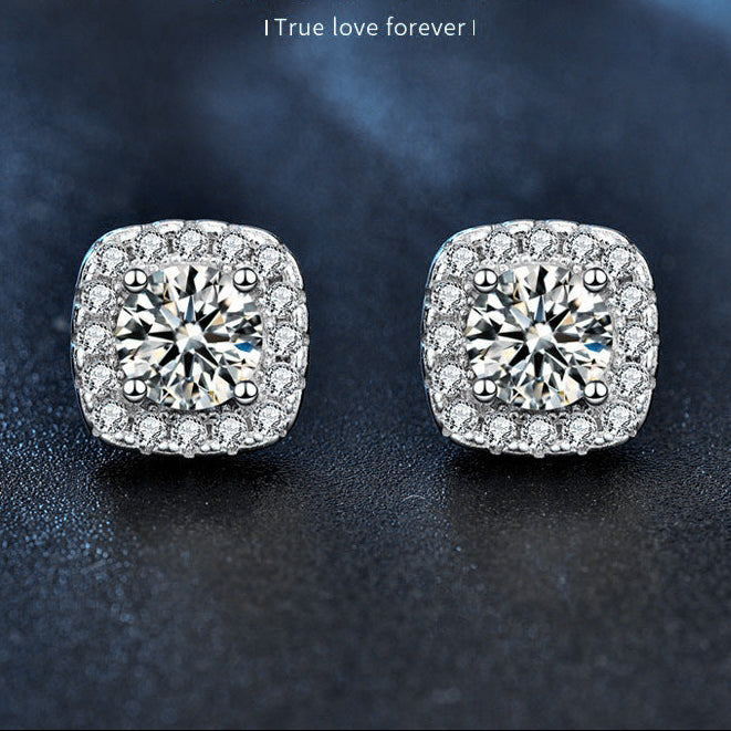 Square Moissanite Stud Earrings in 925 Sterling Silver