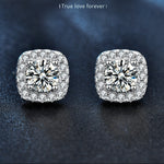 Square Moissanite Stud Earrings in 925 Sterling Silver