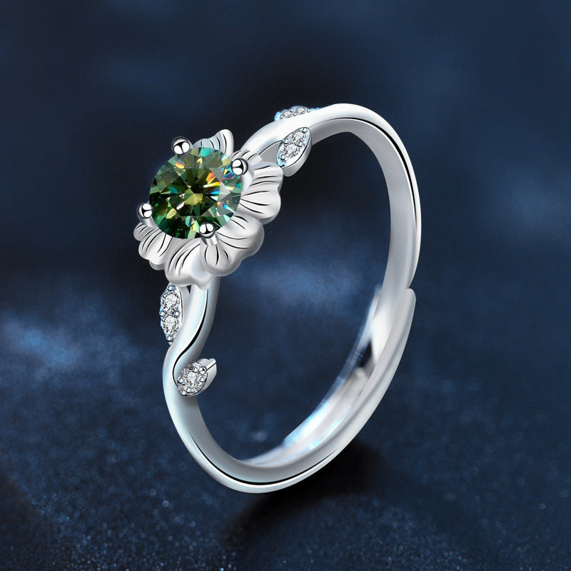 925 Sterling Silver Sunflower Moissanite Ring
