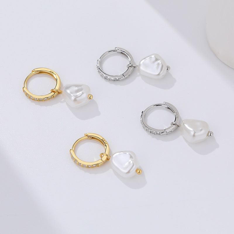 925 Sterling Silver Pearl and Zircon Earrings