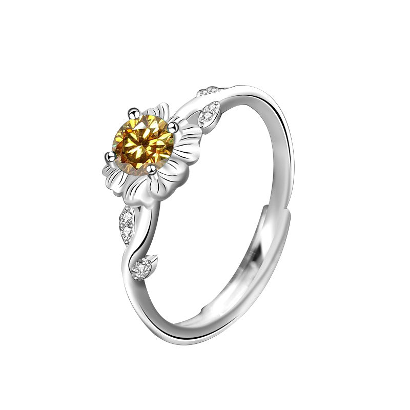 925 Sterling Silver Sunflower Moissanite Ring