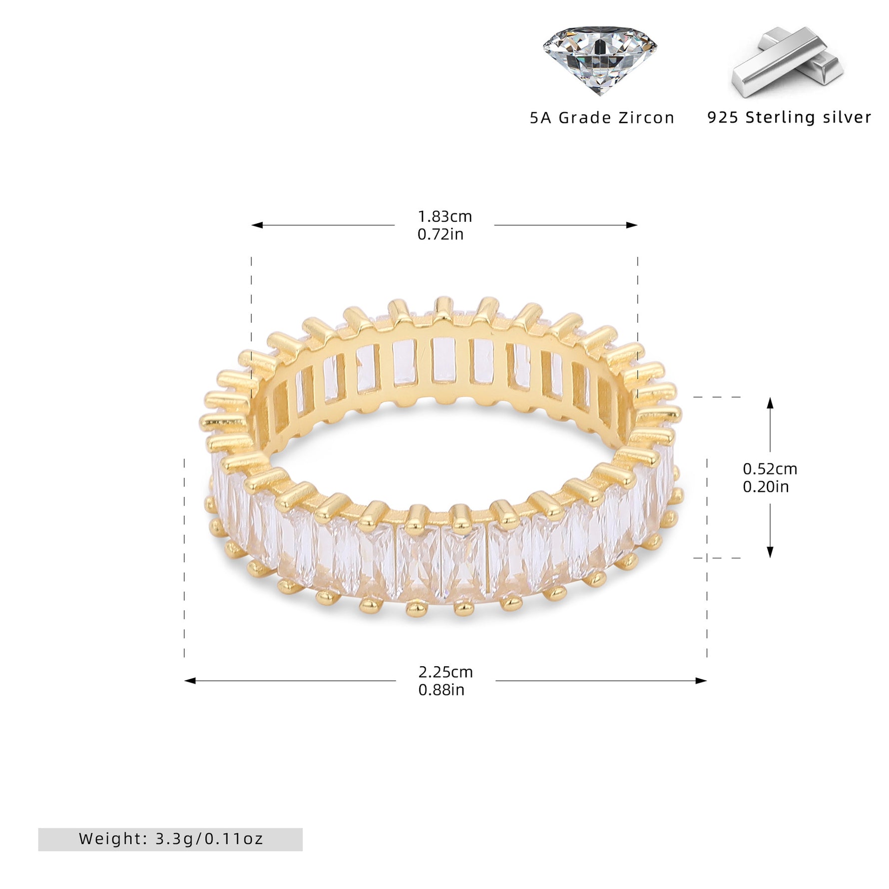 Versatile S925 sterling silver ring with rectangular zircon clusters