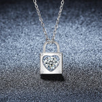 S925 Sterling Silver Moissanite Heart-Shape Lock Pendant Necklace