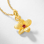 S925 Sterling Silver Gold-Plated Vintage Garnet Flower Pendant Necklace