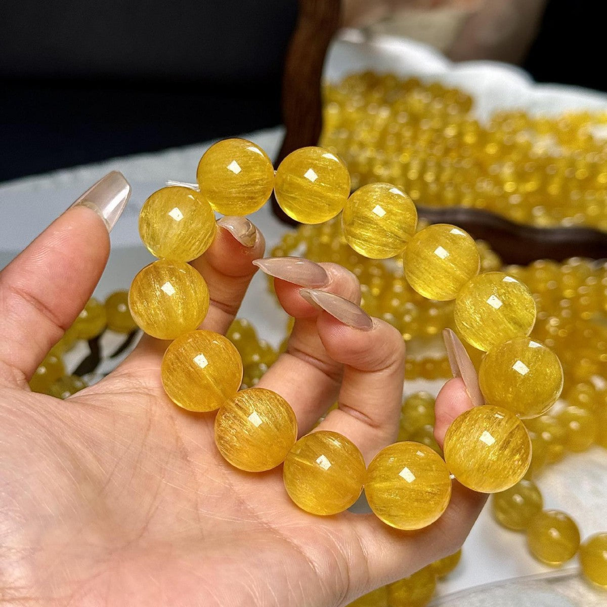 Natural Yellow Fluorite Bracelet with Visible Internal Veining