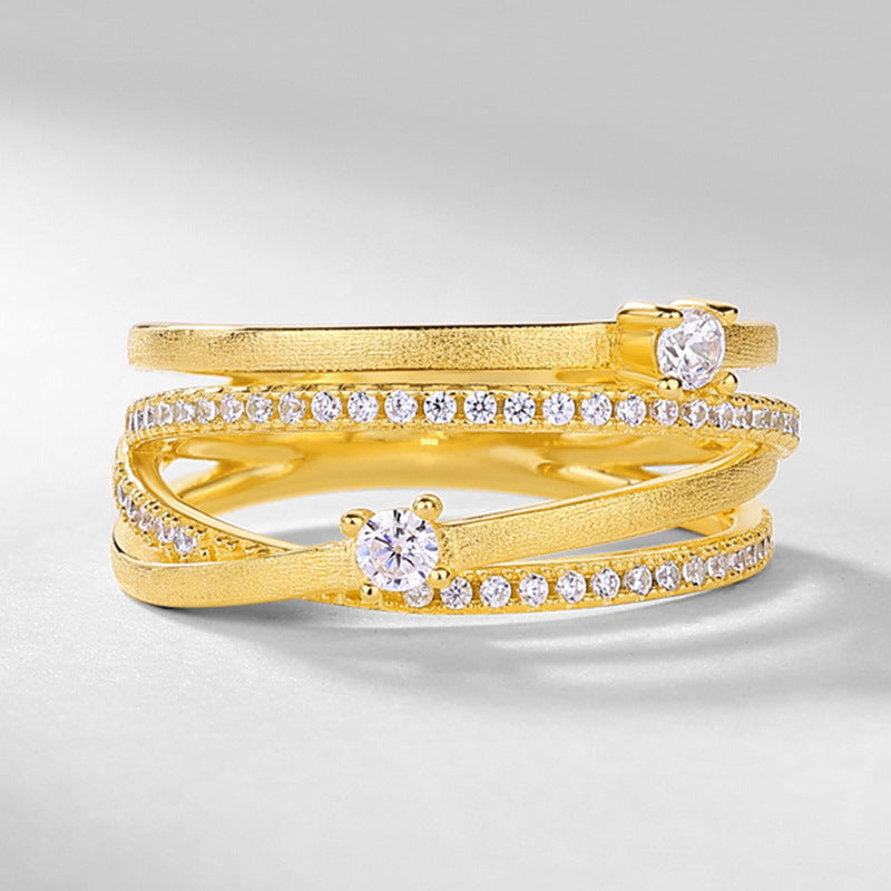 S925 Sterling Silver Gold-Plated Tri-Wrapped Zircon Ring