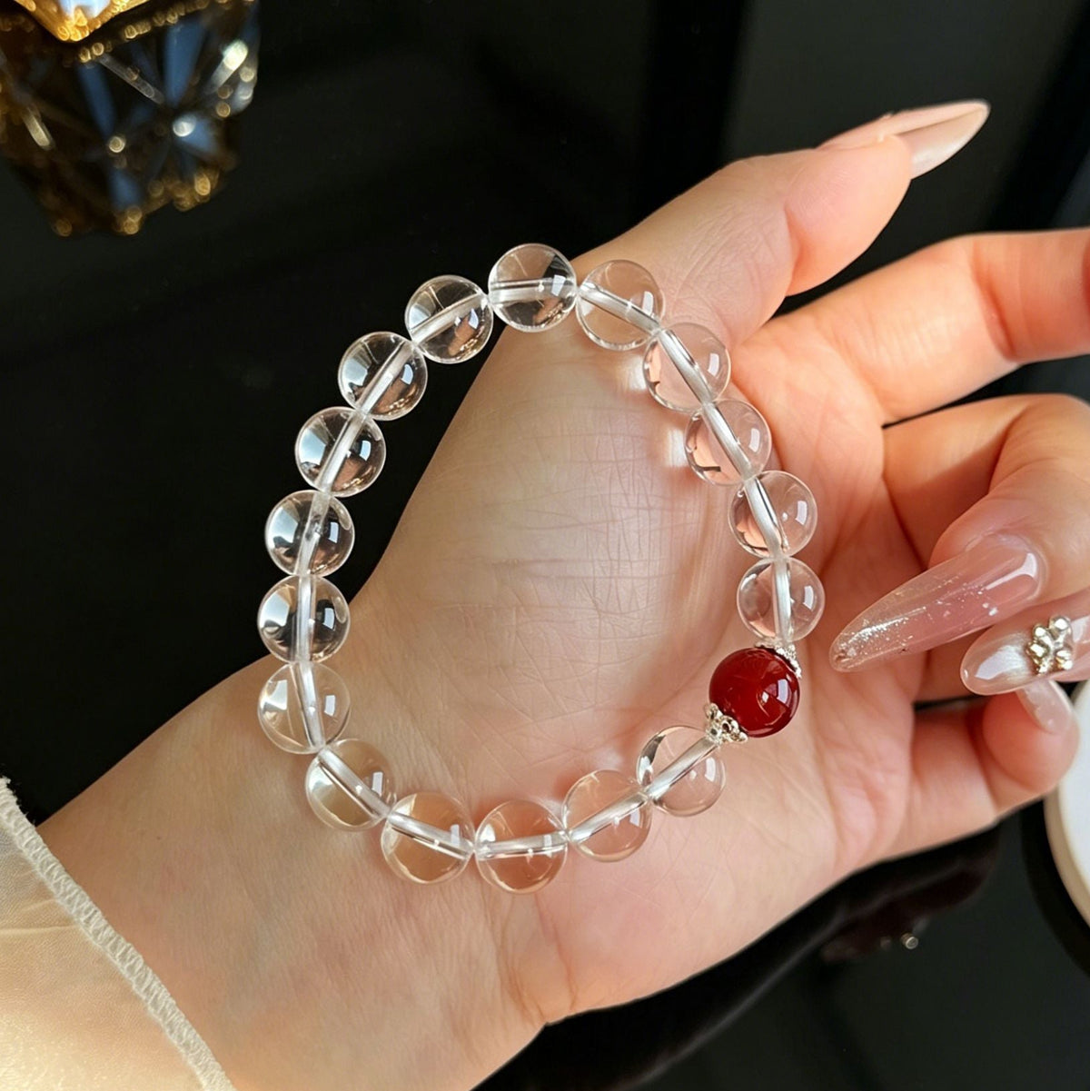 Natural white crystal and red agate bracelet