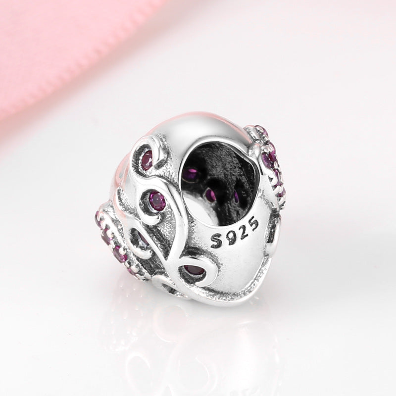 S925 Sterling Silver Heart Vine Purple Zircon Bead Pendant