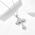 S925 Sterling Silver Cross Full Zircon Inlaid Pendant Necklace