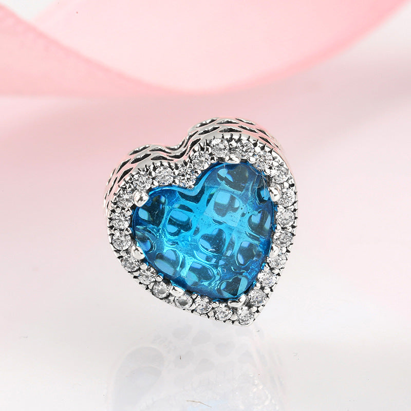 S925 Loving Heart in Sterling Silver Blue Crystal Zircon Pendant
