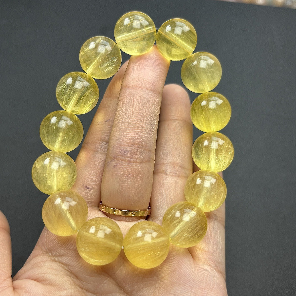 Natural Yellow Fluorite Bracelet with Visible Internal Veining