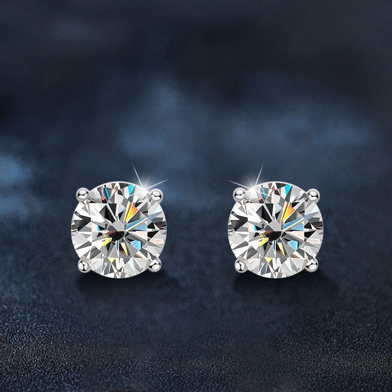 925 Sterling Silver Classic Four-Prong Earrings with Moissanite