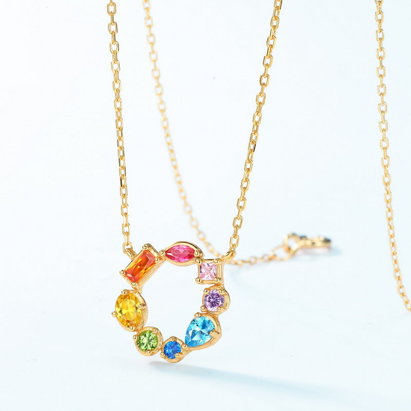 S925 Sterling Silver Gold-Plated Colored Zircon Pendant Necklace