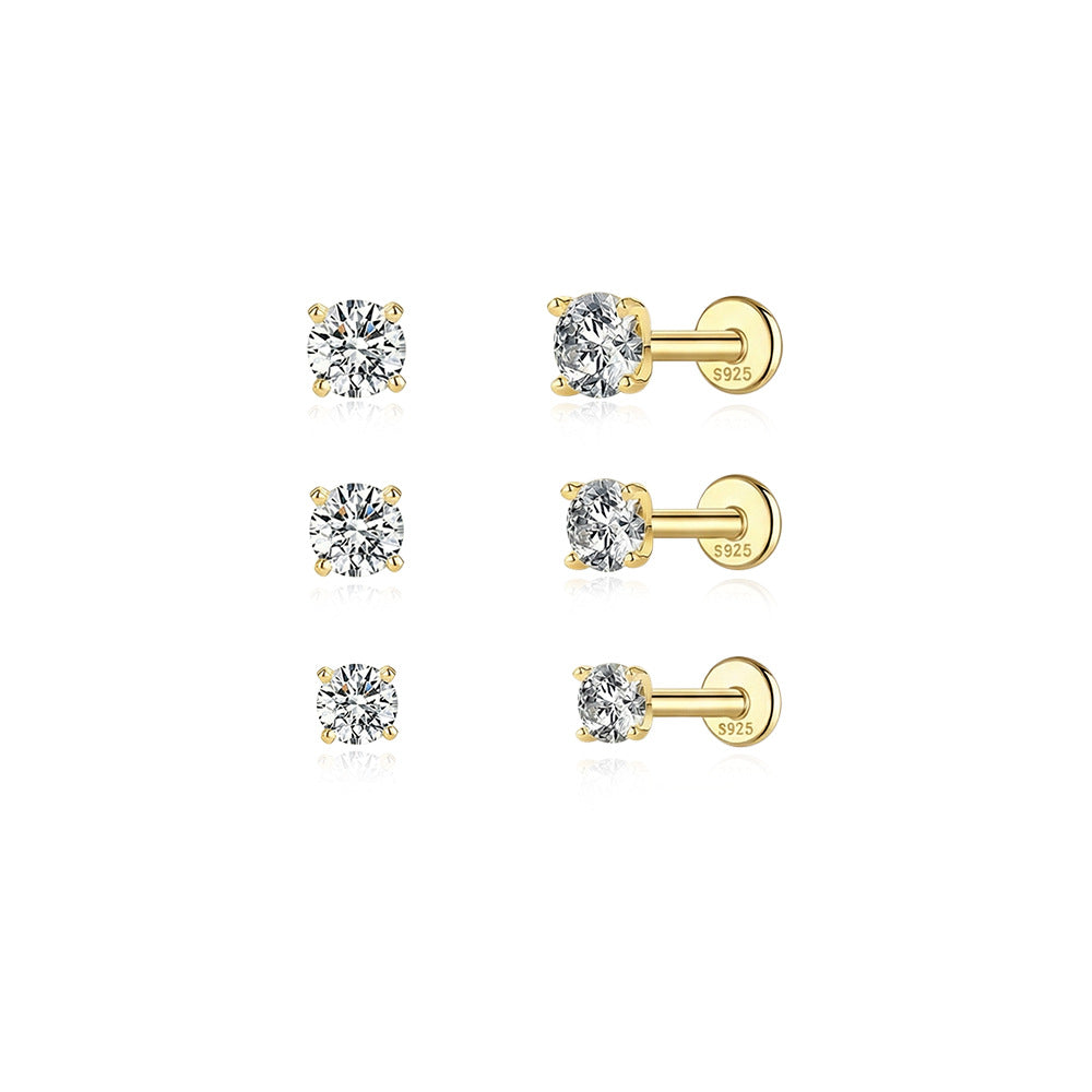 S925 Sterling Silver 4-Prong Flat-Back Moissanite Stud Earring(Single unit)